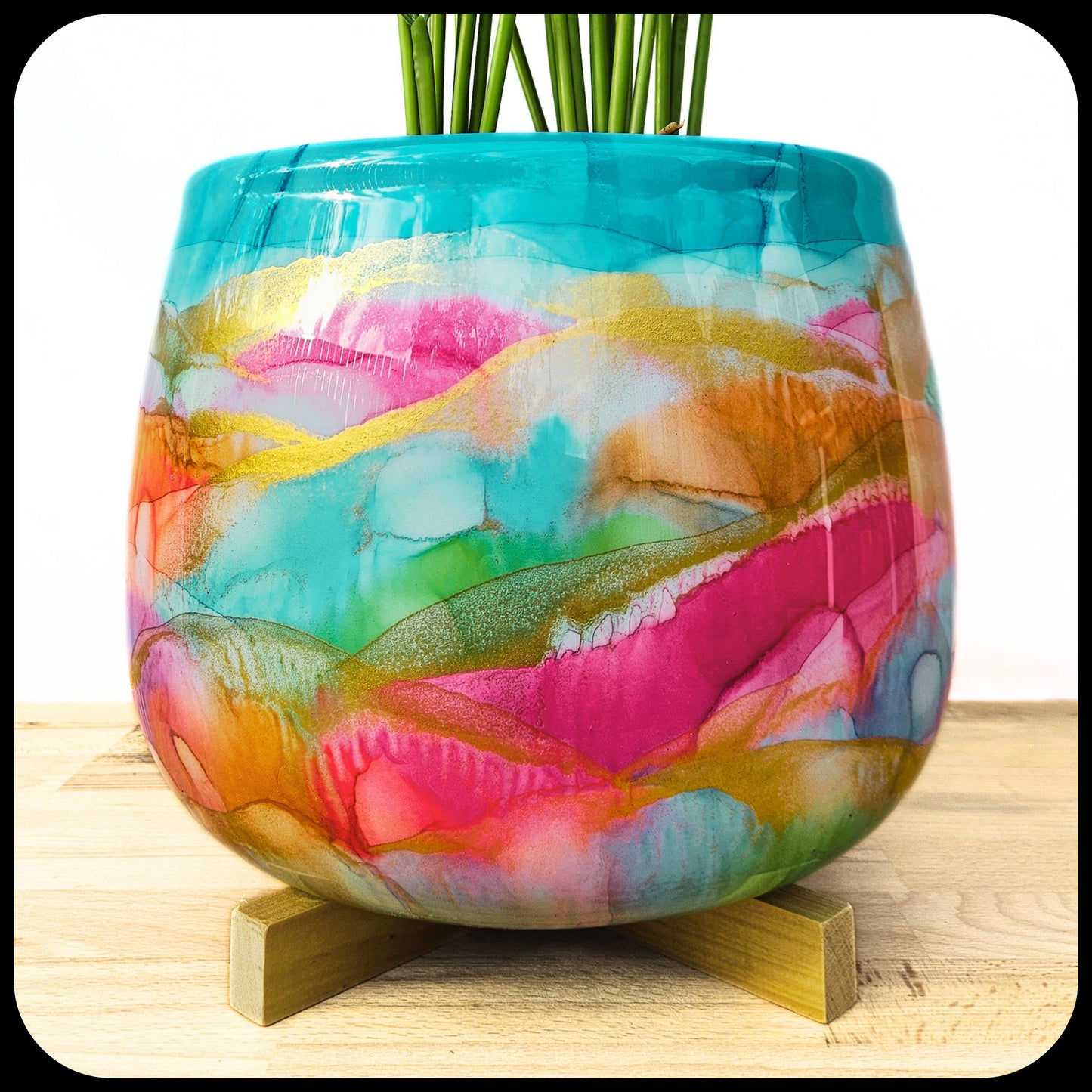 30cm x 24cm Ceramic Grand Bulb 'Pastel Teal Rainbow'