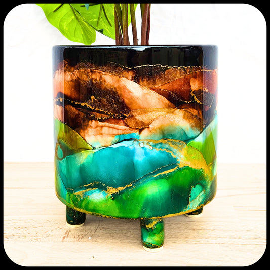 20cm x 20cm Ceramic Large Leggy 'Dark Brown/Green'