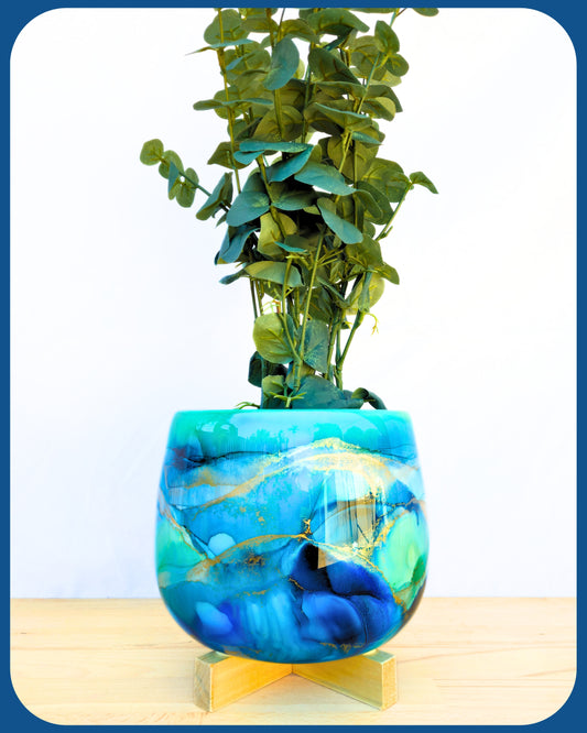 22cm x 17cm Ceramic Large Bulb Light Teal/Sea Green/Navy
