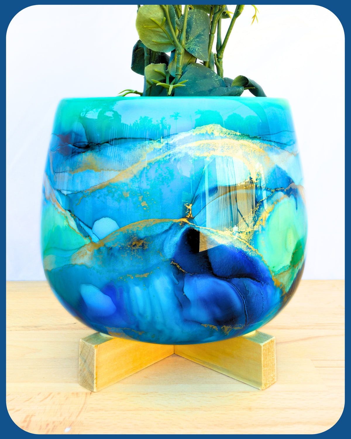 22cm x 17cm Ceramic Large Bulb Light Teal/Sea Green/Navy