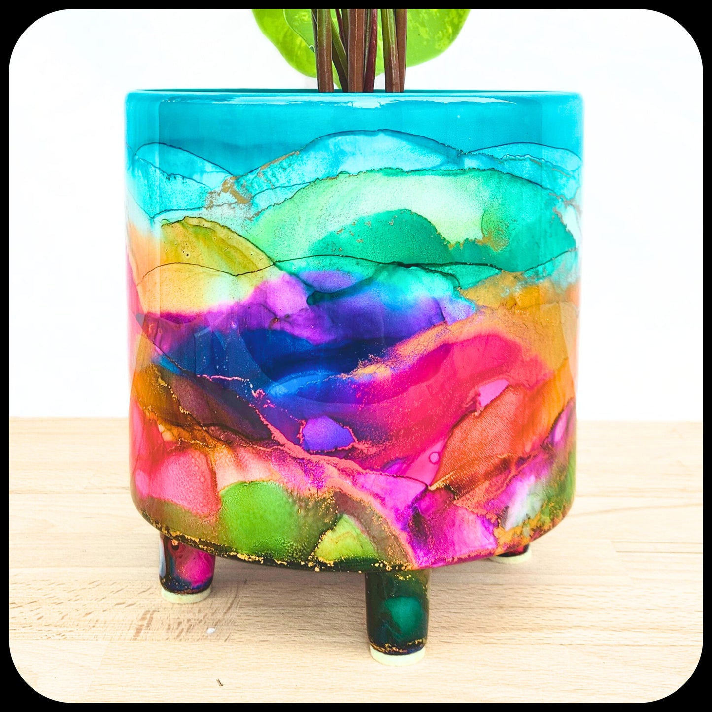 20cm x 20cm Ceramic Large Leggy 'Teal Rainbow'