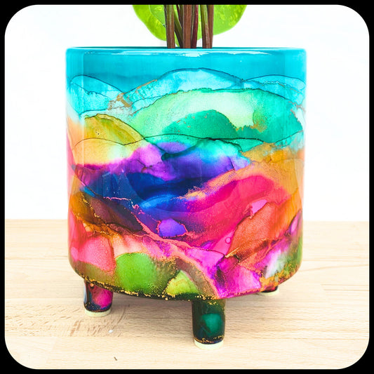 20cm x 20cm Ceramic Large Leggy 'Teal Rainbow'