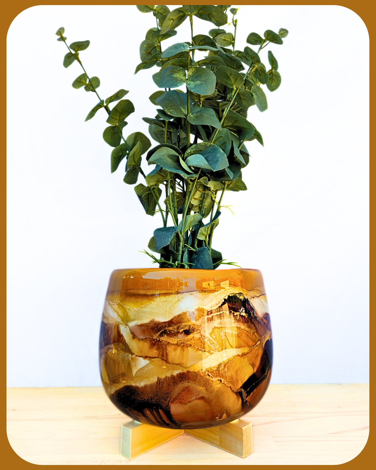 22cm x 17cm Ceramic Large Bulb Mustard/Black/Dark Brown