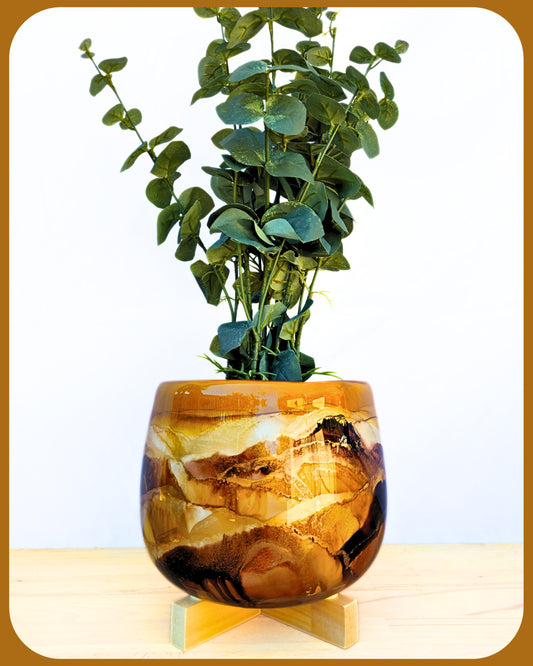 22cm x 17cm Ceramic Large Bulb Mustard/Black/Dark Brown