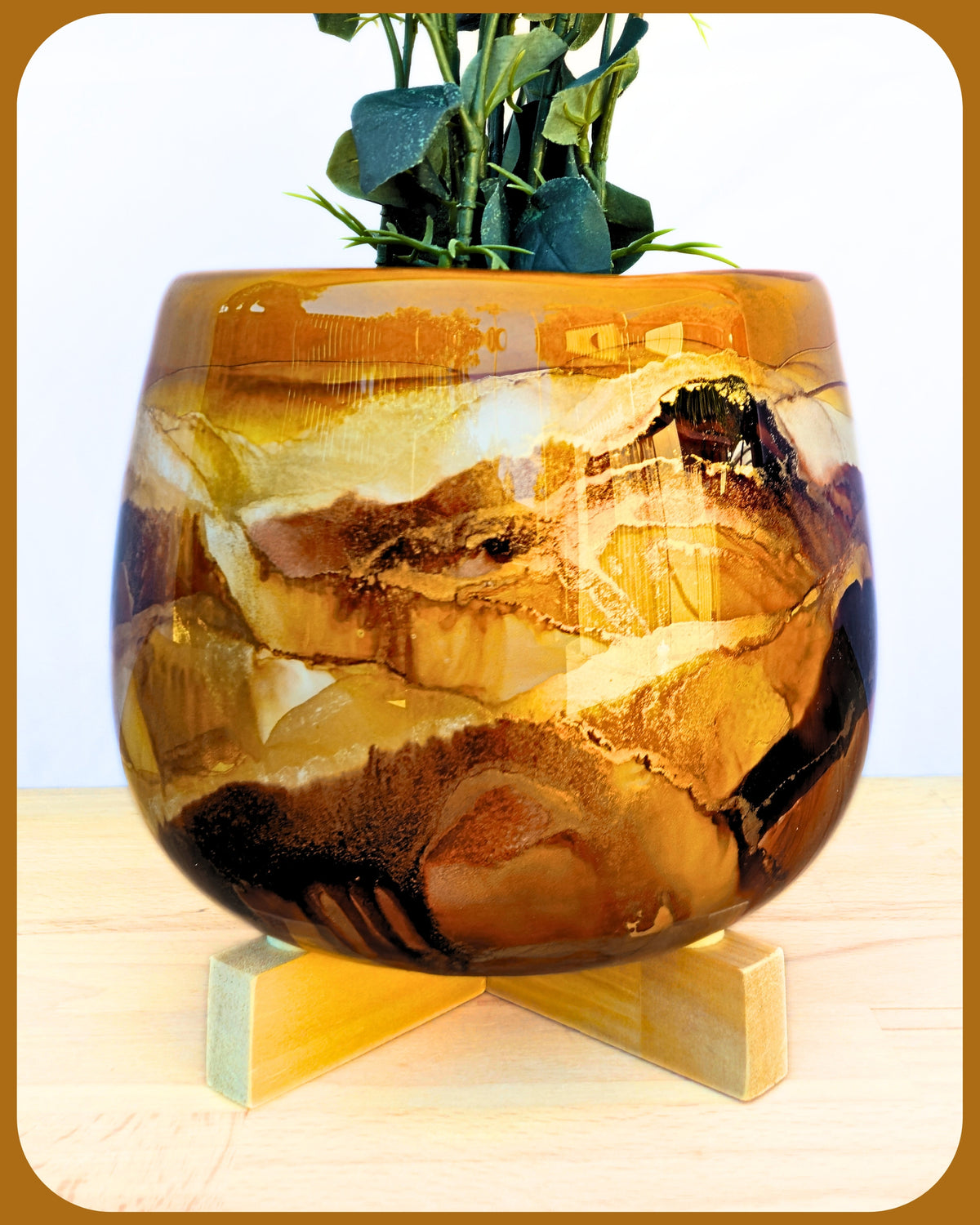 22cm x 17cm Ceramic Large Bulb Mustard/Black/Dark Brown