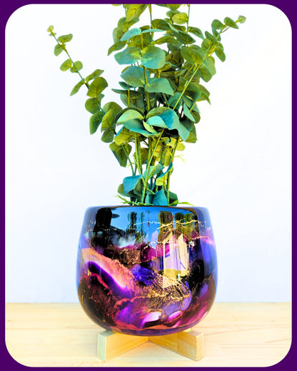 22cm x 17cm Ceramic Large Bulb Black/Purples