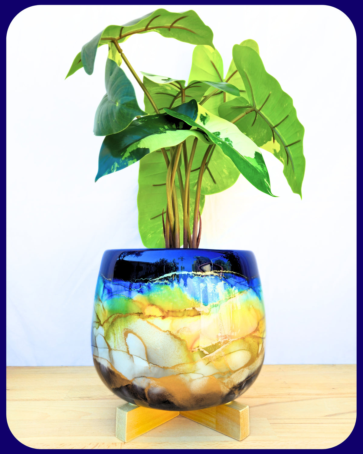 22cm x 17cm Ceramic Large Bulb Navy/Yellow/Grey/Black