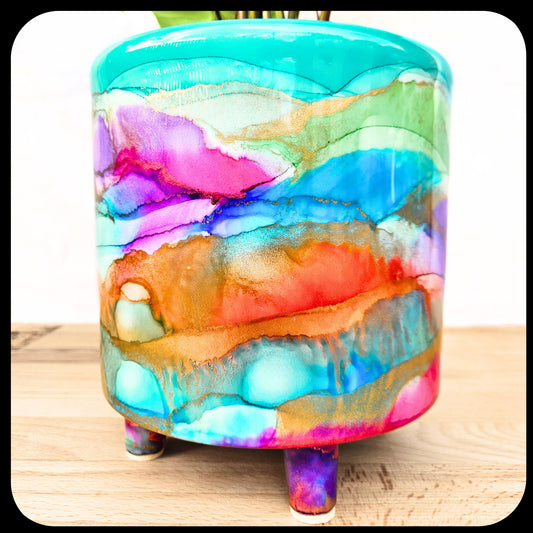 20cm x 20cm Ceramic Large Leggy 'Pastel Teal Rainbow'