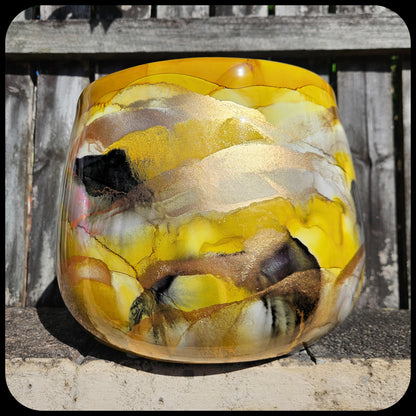 30cm x 24cm Ceramic Grand Bulb 'Mustard/Black/Grey'