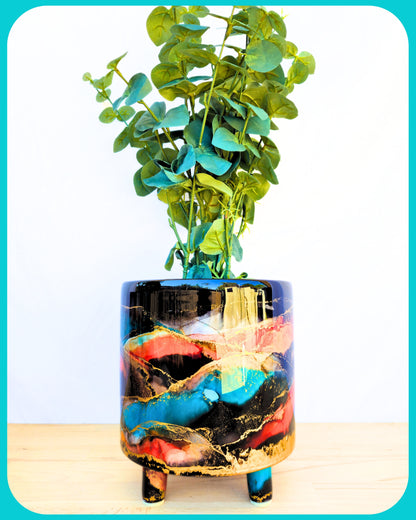 20cm x 20cm Ceramic Large Leggy Black/Orange/Teal