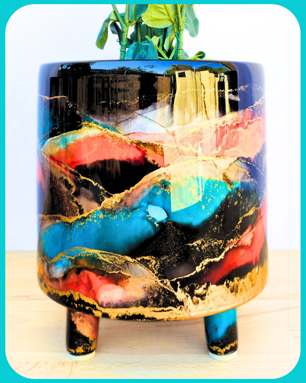 20cm x 20cm Ceramic Large Leggy Black/Orange/Teal