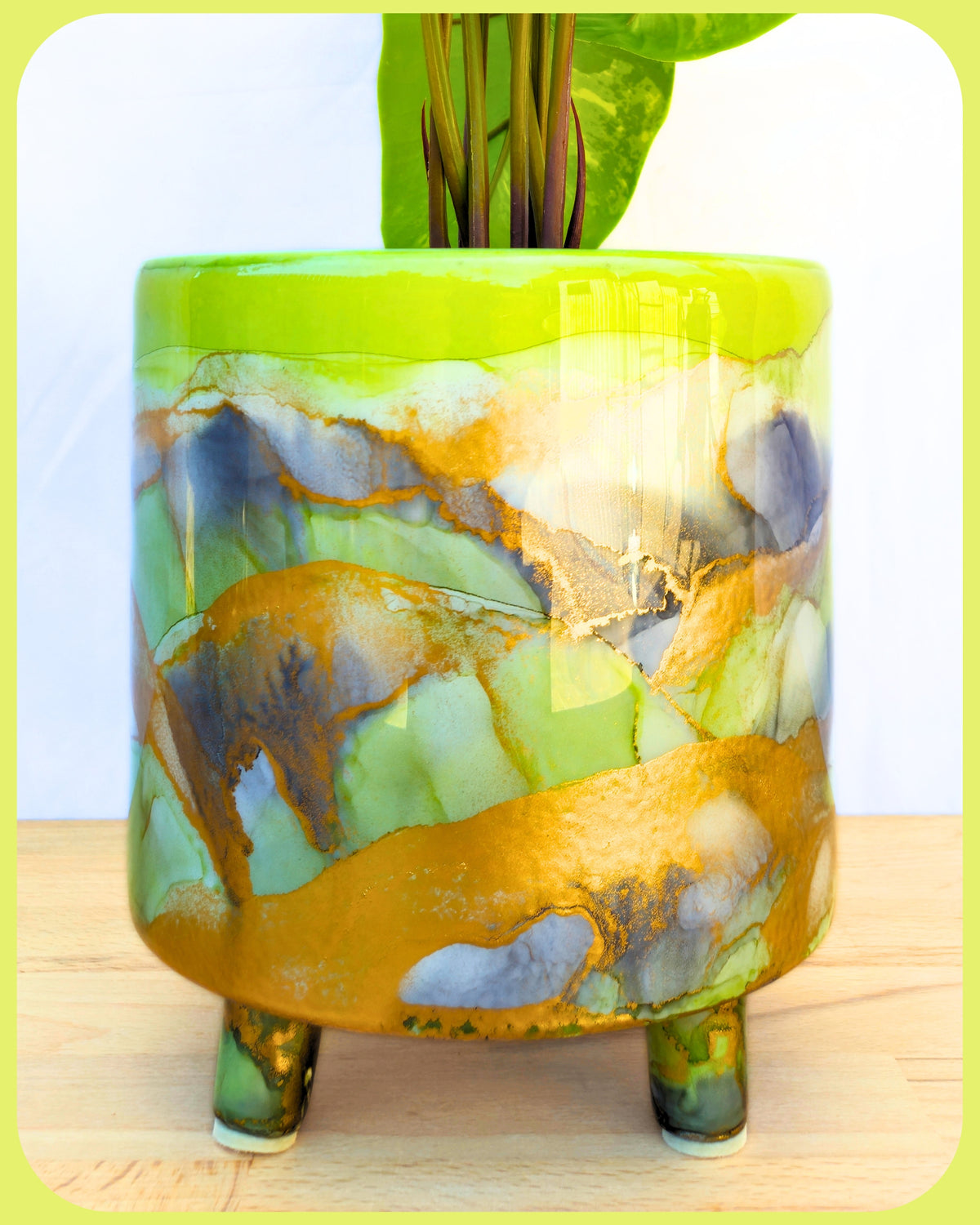 20cm x 20cm Ceramic Large Leggy Lime/Grey