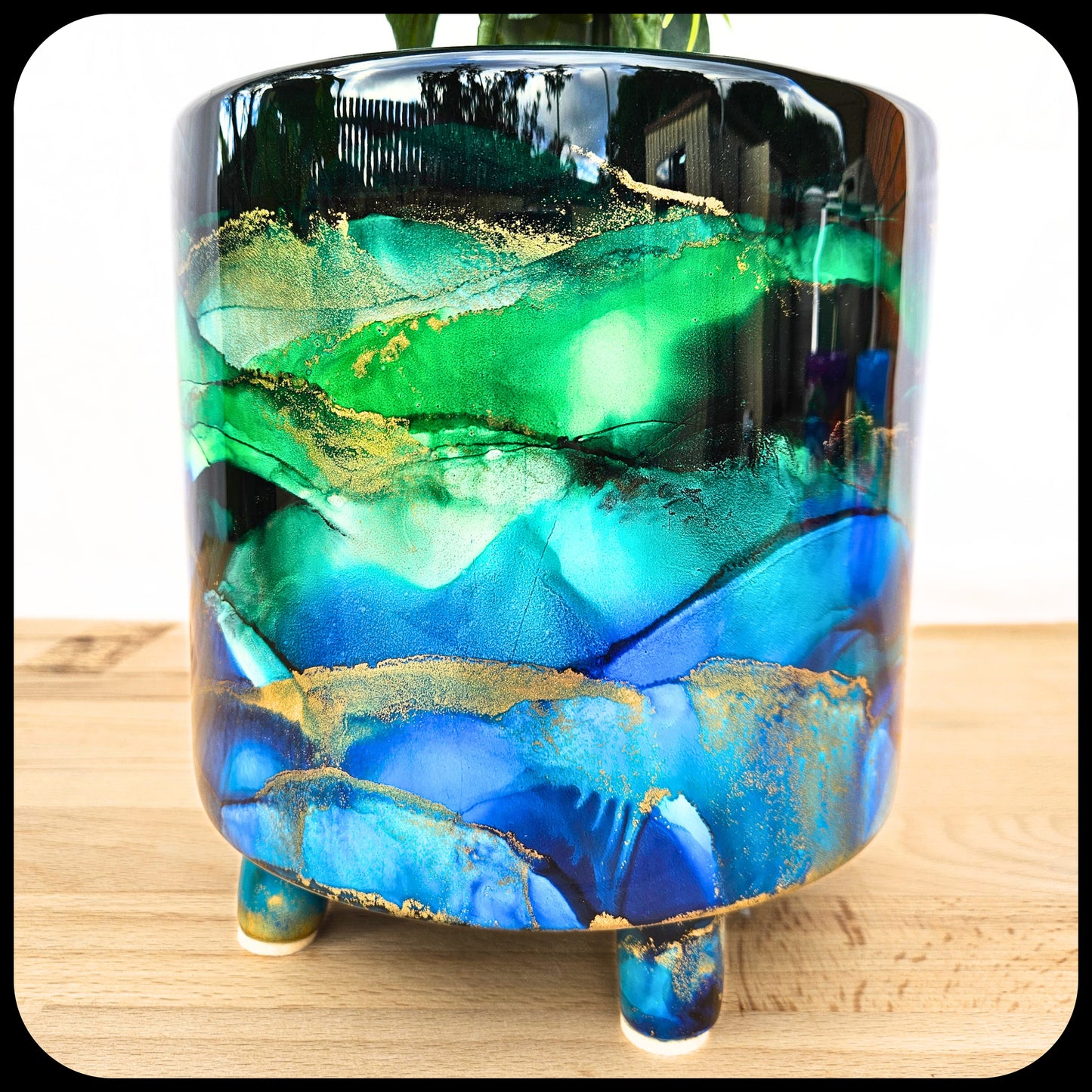 20cm x 20cm Ceramic Large Leggy 'Dark Green/Forest Green/Navy/Blue'