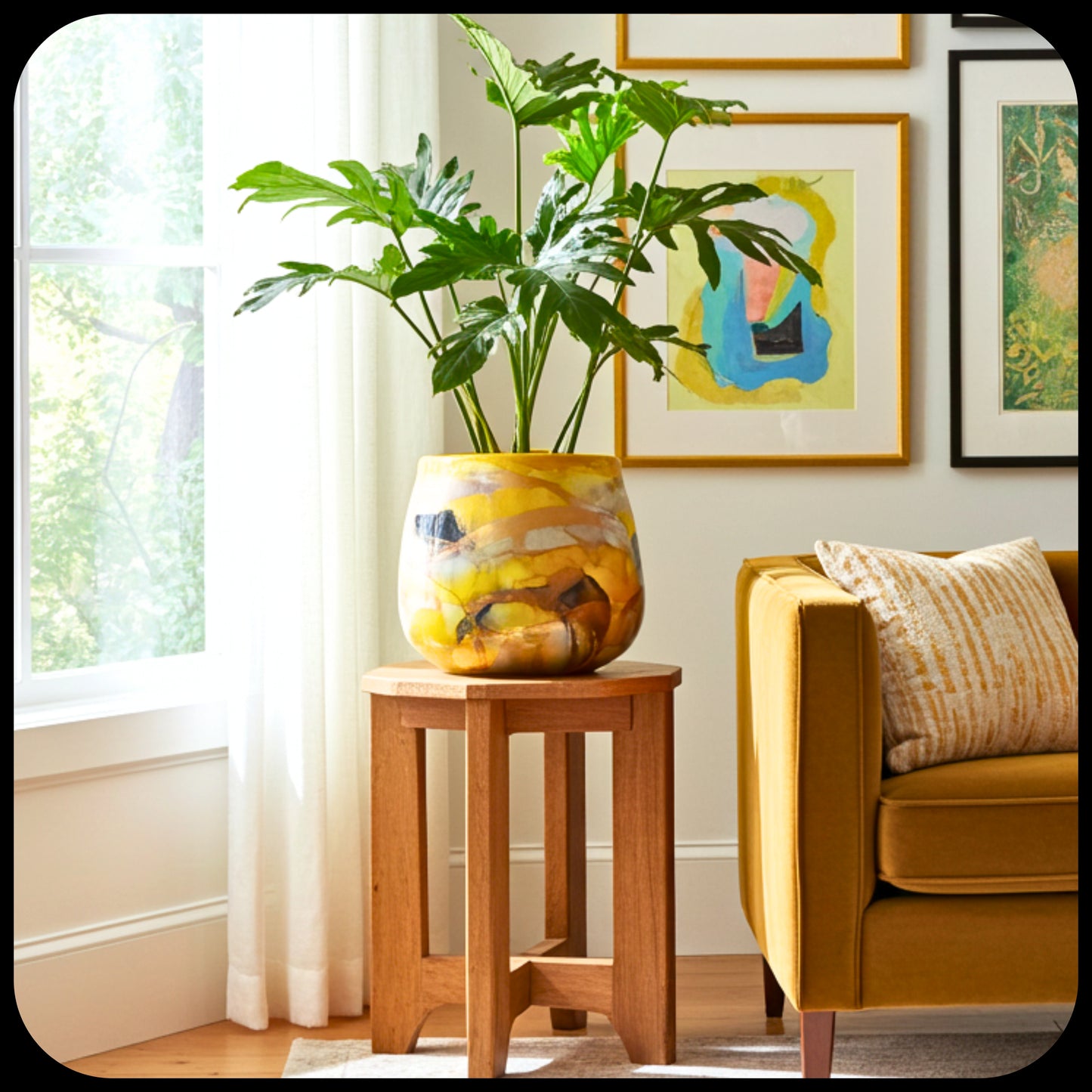 30cm x 24cm Ceramic Grand Bulb 'Mustard/Black/Grey'