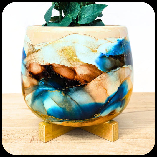 22cm x 17cm Ceramic Large Bulb 'Light Brown/Chocolate/Navy'