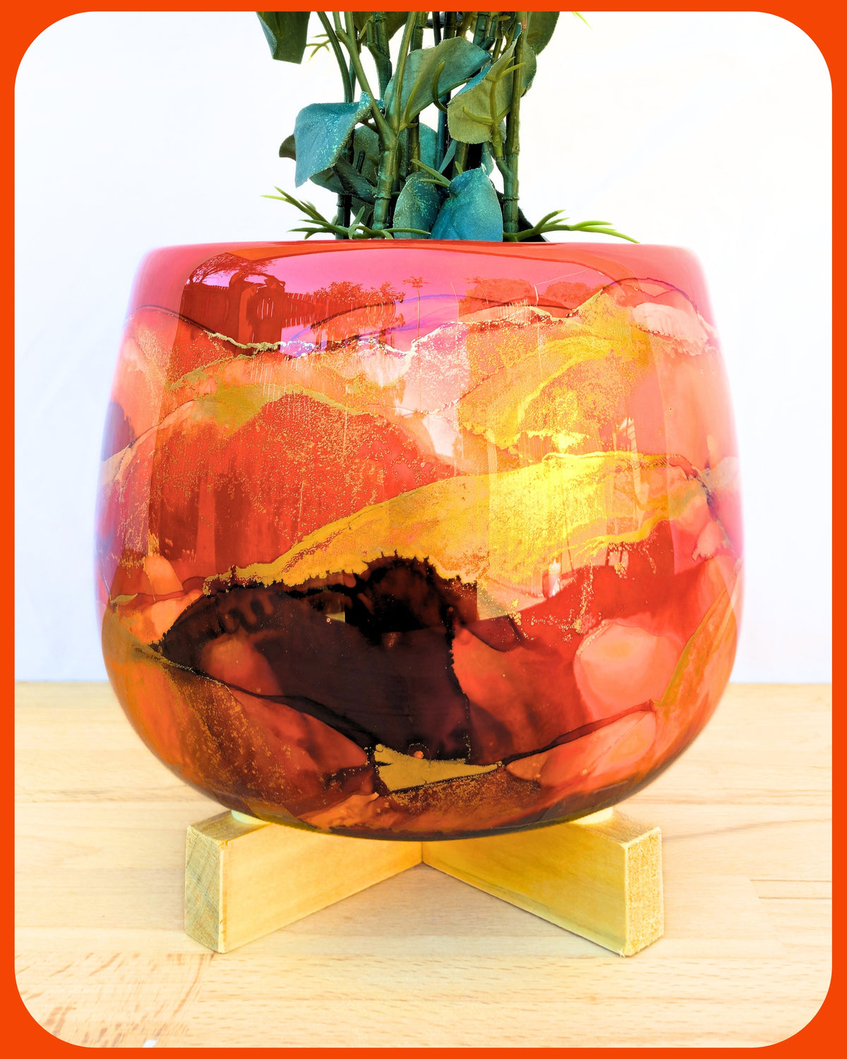 22cm x 17cm Ceramic Large Bulb Burnt Orange/Dark Brown/Tangerine